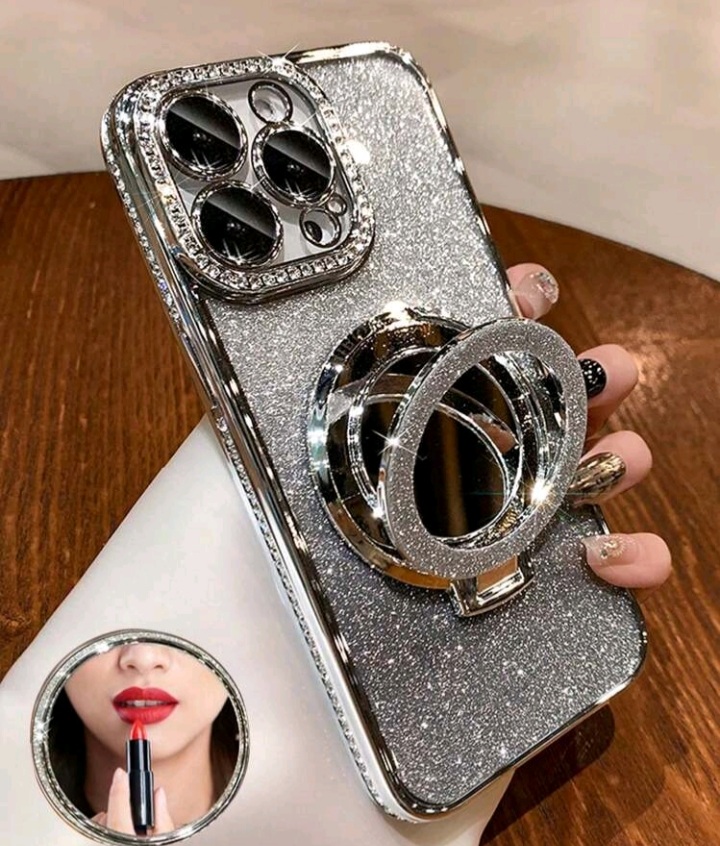 Luxury Electroplated Rhinestone Glitter Makeup Mirror Magnetic Phone Case Holder