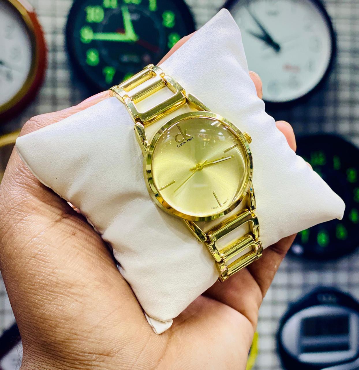 *NEW ARRIVALS ✨*  *CK CALVIN KLEIN STEEL WATCHES FOR LADIES*  *GOLD STEEL WITH DIFFERENT COLOR DIALS*