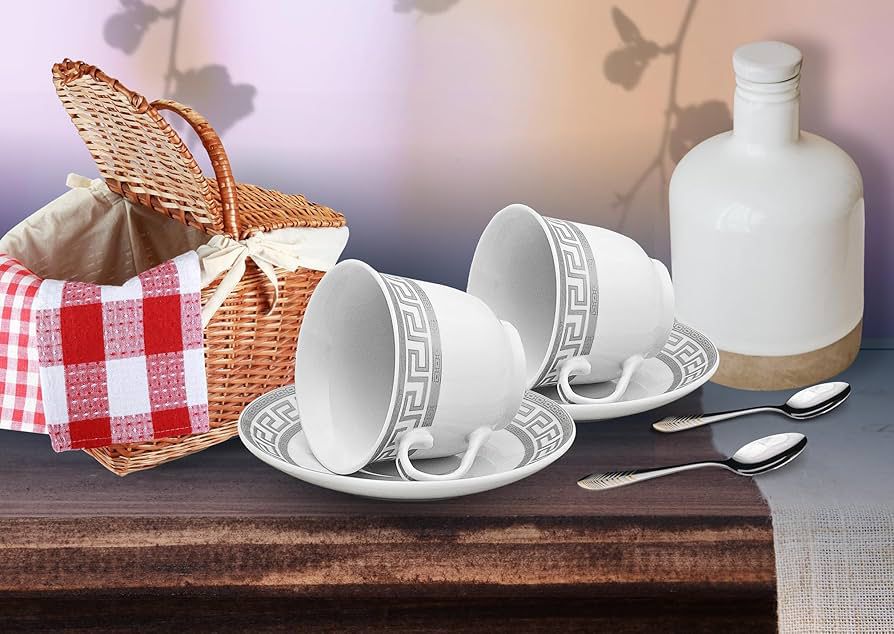 6pcs Gold| Silver Ceramic Cup & Saucer Set (180ml)