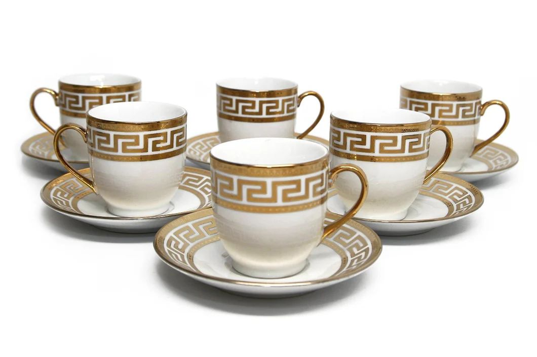 6pcs Gold| Silver Ceramic Cup & Saucer Set (180ml)