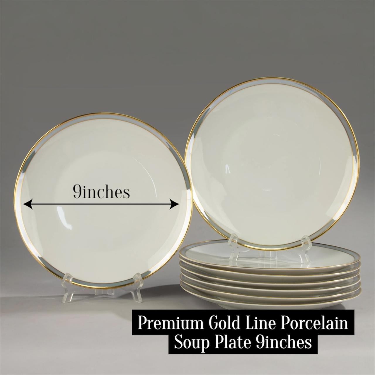 Premium Gold Line Porcelain Soup Plate 9 inches