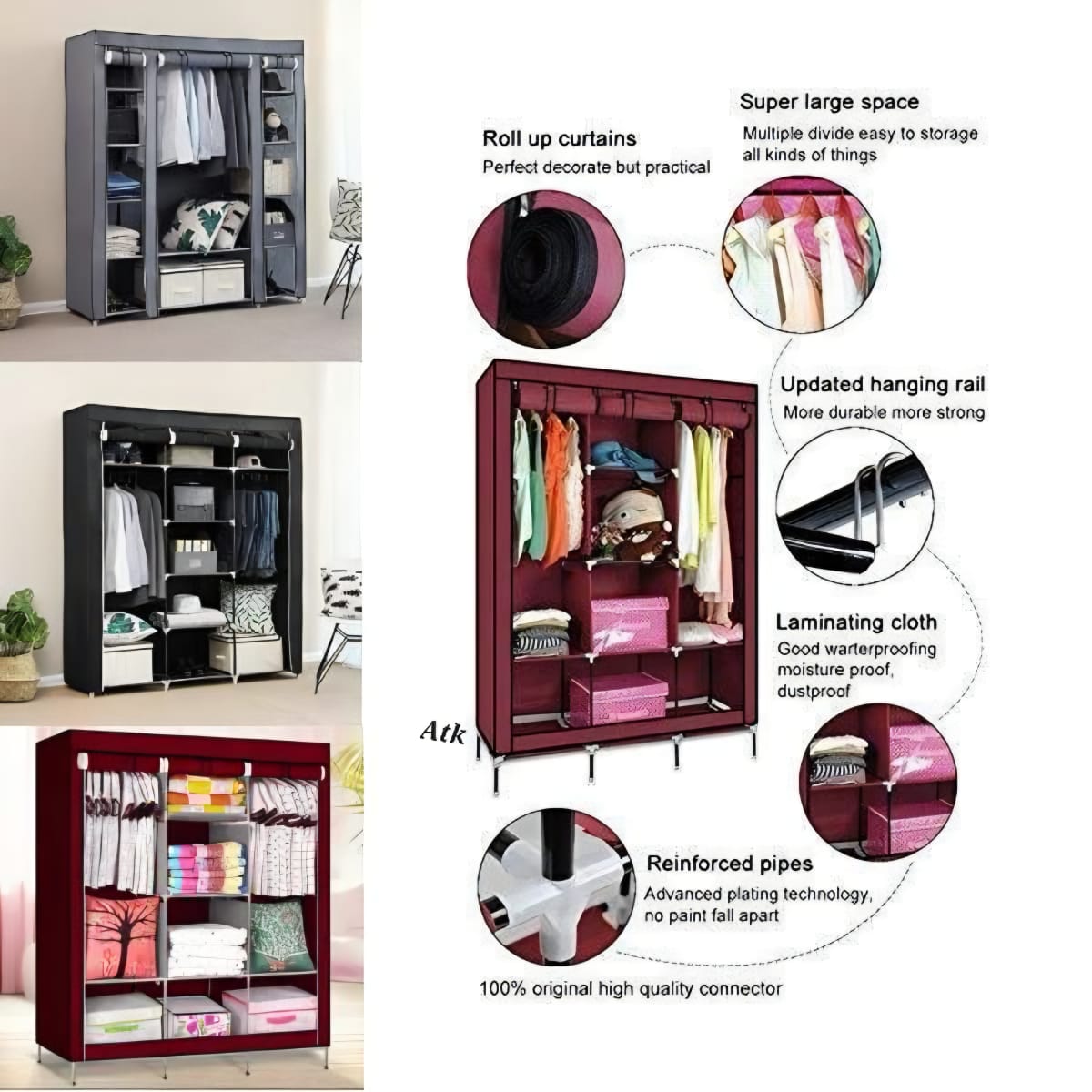 3 Door Stainless steel Wardrobe With Full Cover [Best Quality Organiser 👌 ]